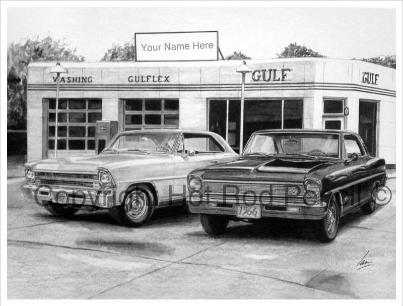 1966 & 1967 Chevy Nova Customized Pencil Drawing Print FREE