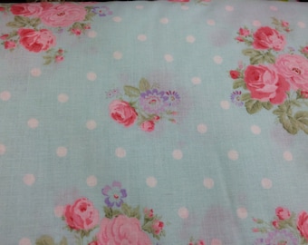 Light blue Shabby Chic style floral fabric, rose fabric, shabby fabric, cottage style, English style fabric, blue fabric