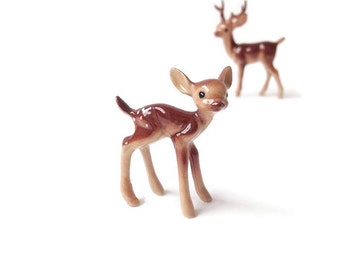 Miniature ceramic deer, deer figurine, doe, fairy garden, fairy garden supplies, fairy garden animal, miniature garden, deer with antlers,