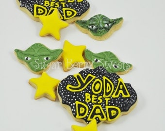 Father's Day Star Wars Cookies - 1 Dozen - sugar cookies - Yoda Best Dad - scifi - the force -perfect gift for him - funny - best gift