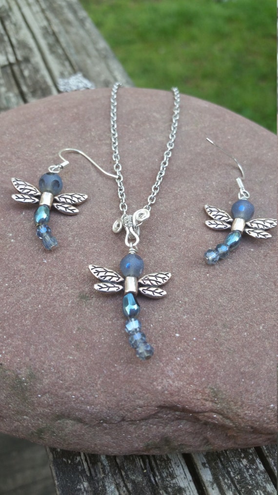 Dragonfly Jewelry Set Matching Dragonfly Necklace And Earrings