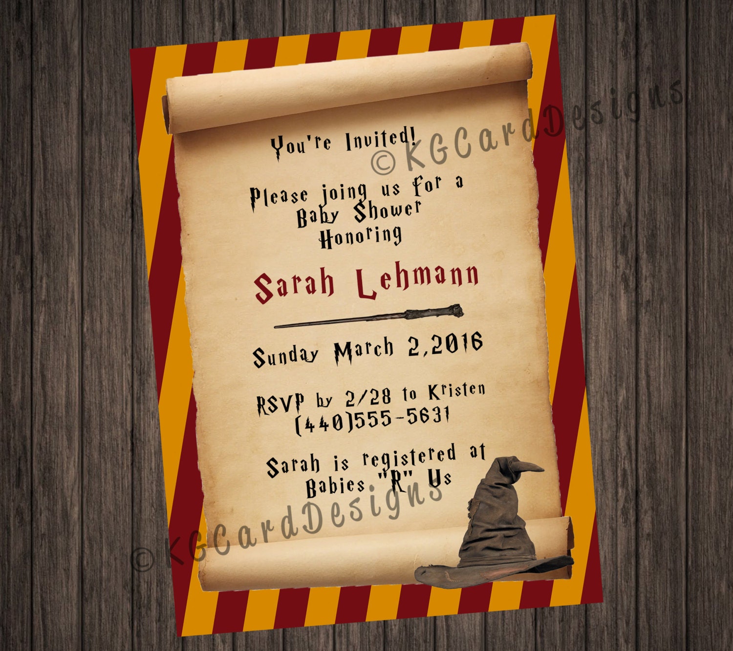 Harry Potter Scroll Baby Shower Invitation.