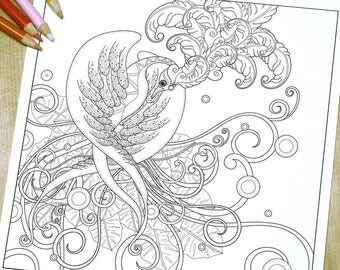 Floral Deer Adult Coloring Page Print by DreamStateStudio on Etsy