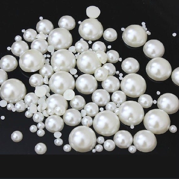 800pcs White Mixed Size of Flat Back Pearls bead by brightenuup
