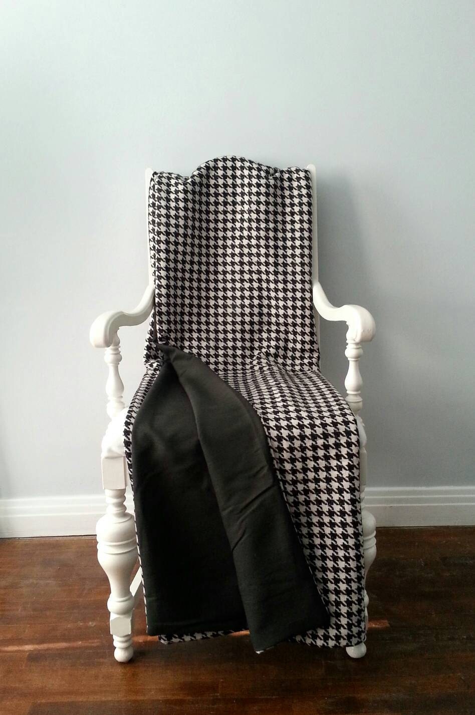 Black and White Wool Throw Blanket Houndstooth Check