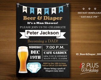 INSTANT DOWNLOAD pdf Beer and Diaper Party Invitation, Beer and Babies Party Invitation, Baby Shower Invitation, Beer and Diaper Invitations