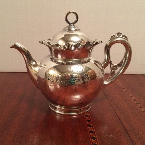 Victorian Era Teapot Aurora Quadruple Silver Plated Chased