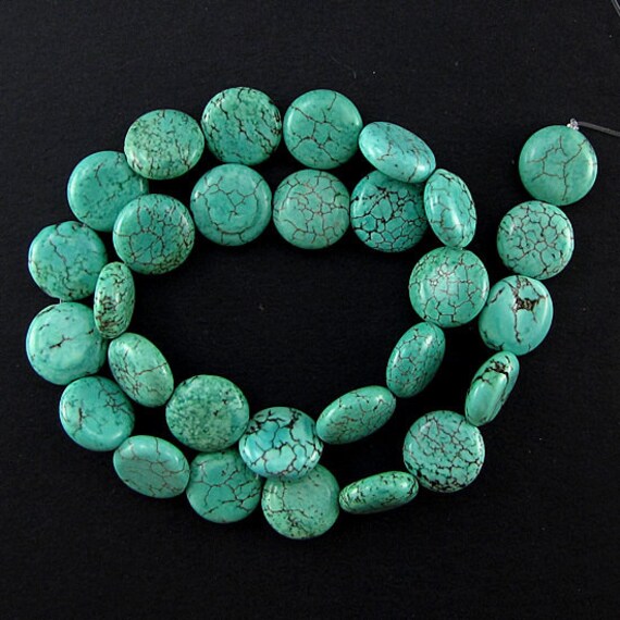 14mm green turquoise coin disc beads 16 strand S1 by EagleBeadz