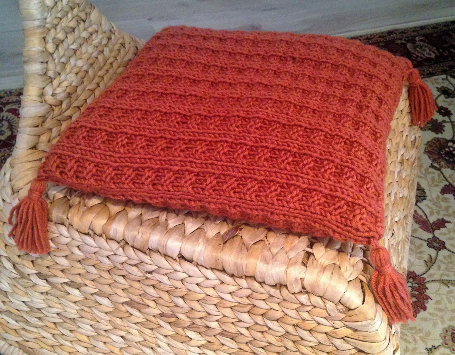 Decorative hand knit pillowcase brickred home decor