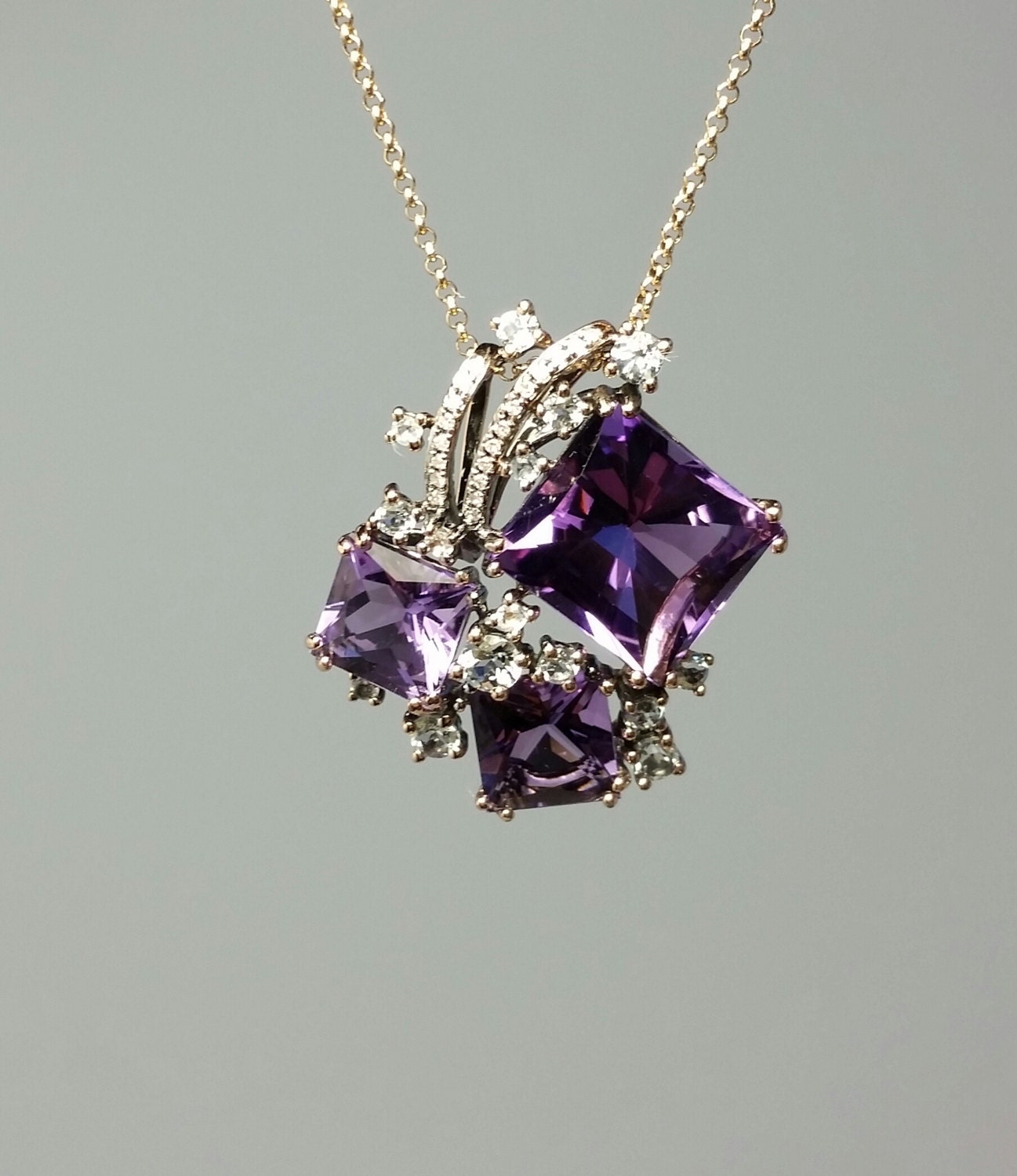 blue amethyst with diamonds necklace rose gold