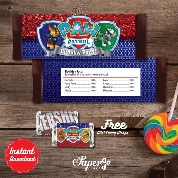 Paw Patrol Candy Bar Wrapper Printable candy bar by PaperPlaceRD