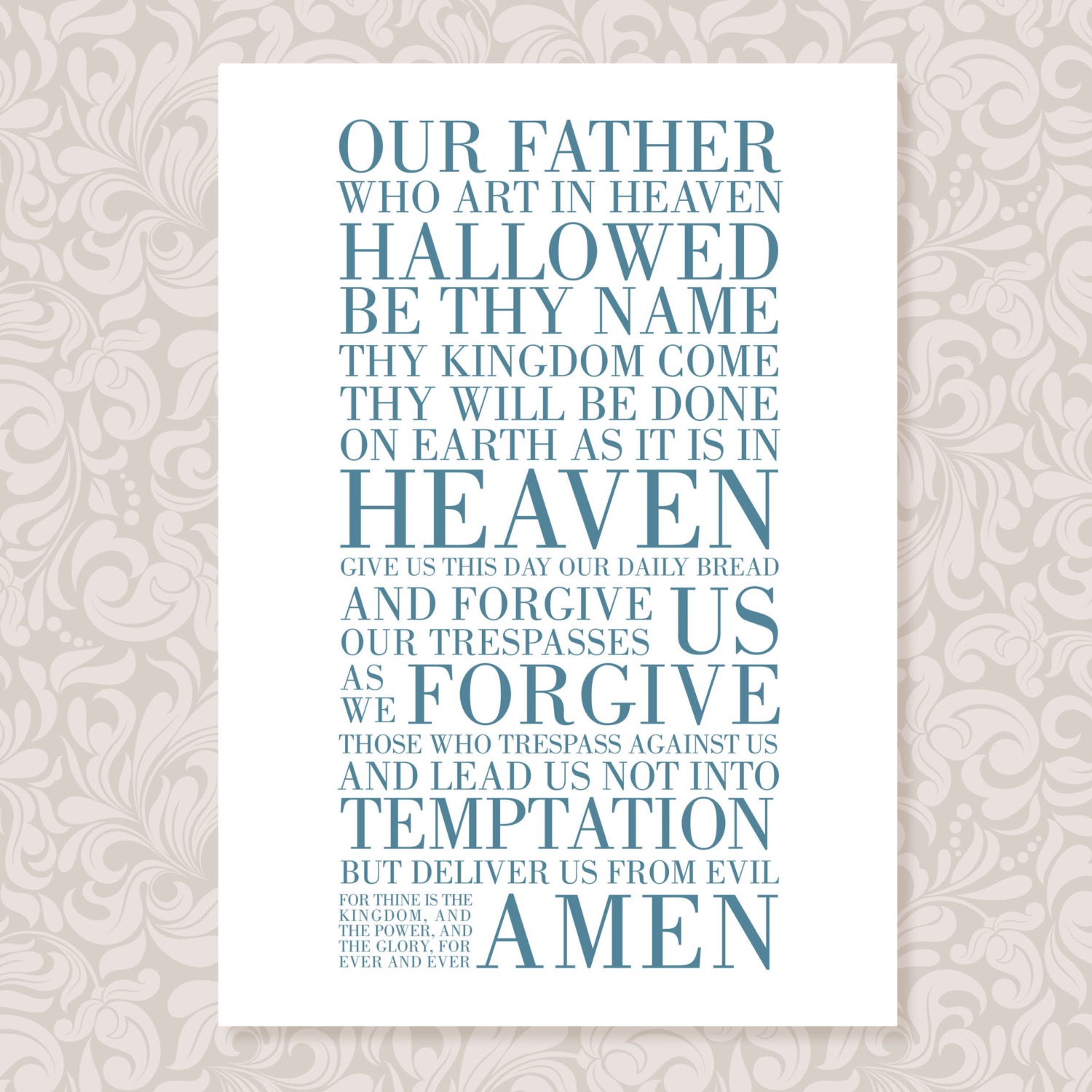 The Lords Prayer Our Father A4 print in 5 colours