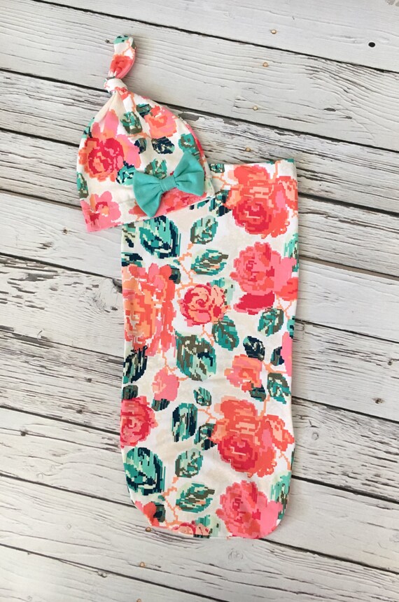 Swaddle Sack and Headband or Beanie Set in Ella