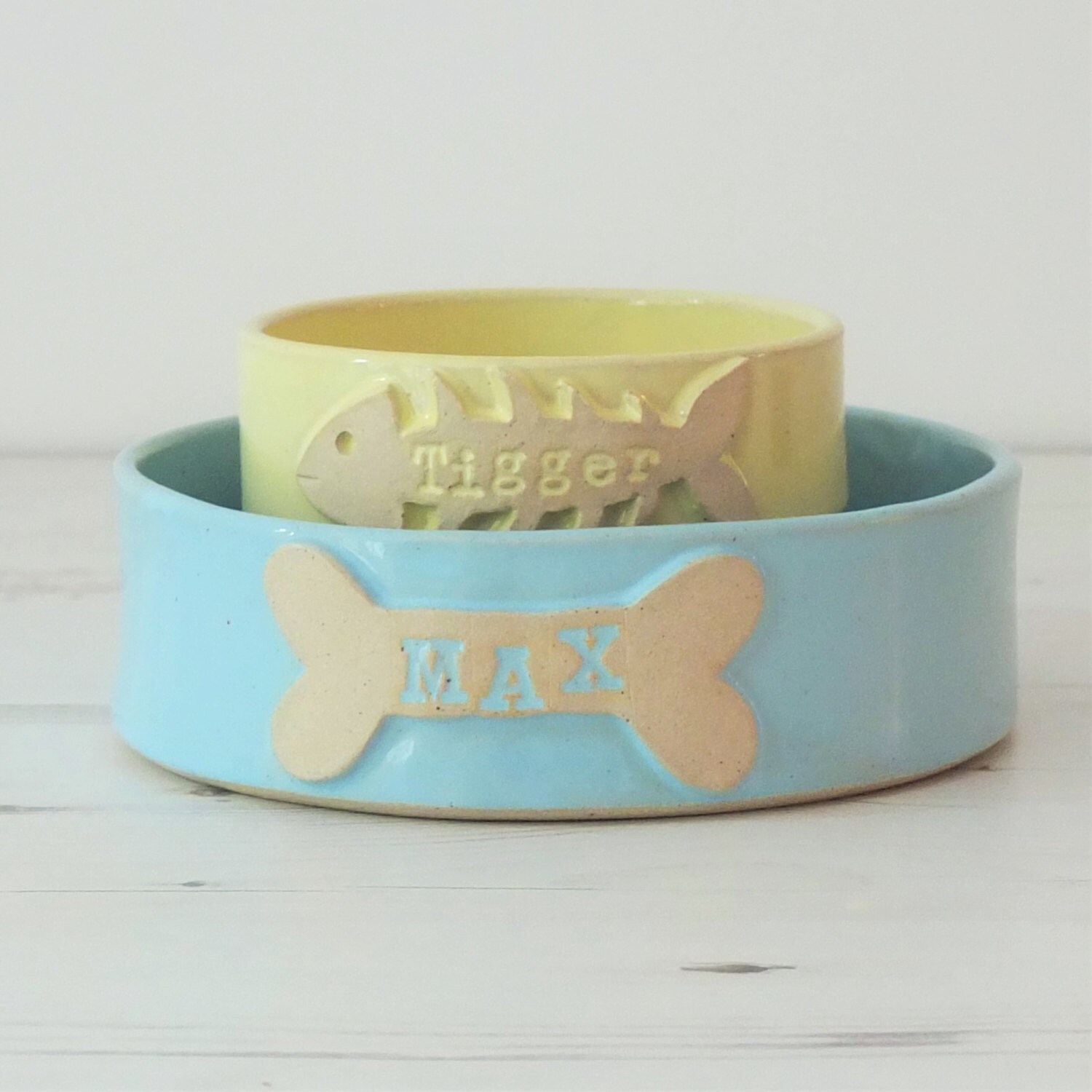 Handmade ceramic small dog and cat bowls custom name pottery