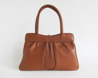 50s • Vintage • Handbag • Faux Leather Bag • Top Handle Bag • Brown Bag • Brown Hand Bag • Brown Handbag • Brown Purse • Faux Leather Purse
