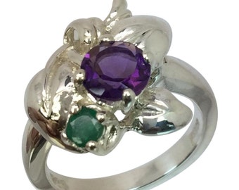 14k Amethyst & Emerald Ring, FREE SIZING