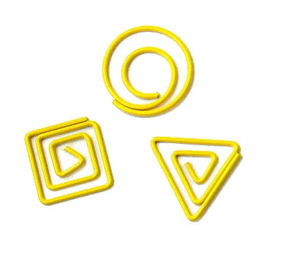 15 yellow paper clips round paperclips square paper clips