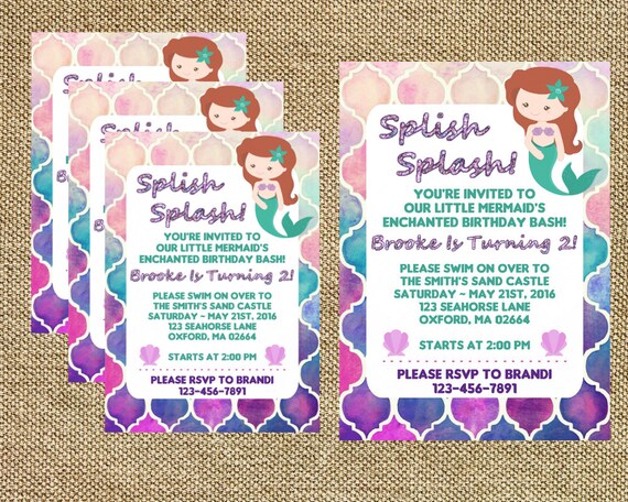 Mermaid Birthday, Little Mermaid Invite, Mermaid Invitations, Splish Splash, Girl's Birthday, Under The Sea Invite (Digital File)