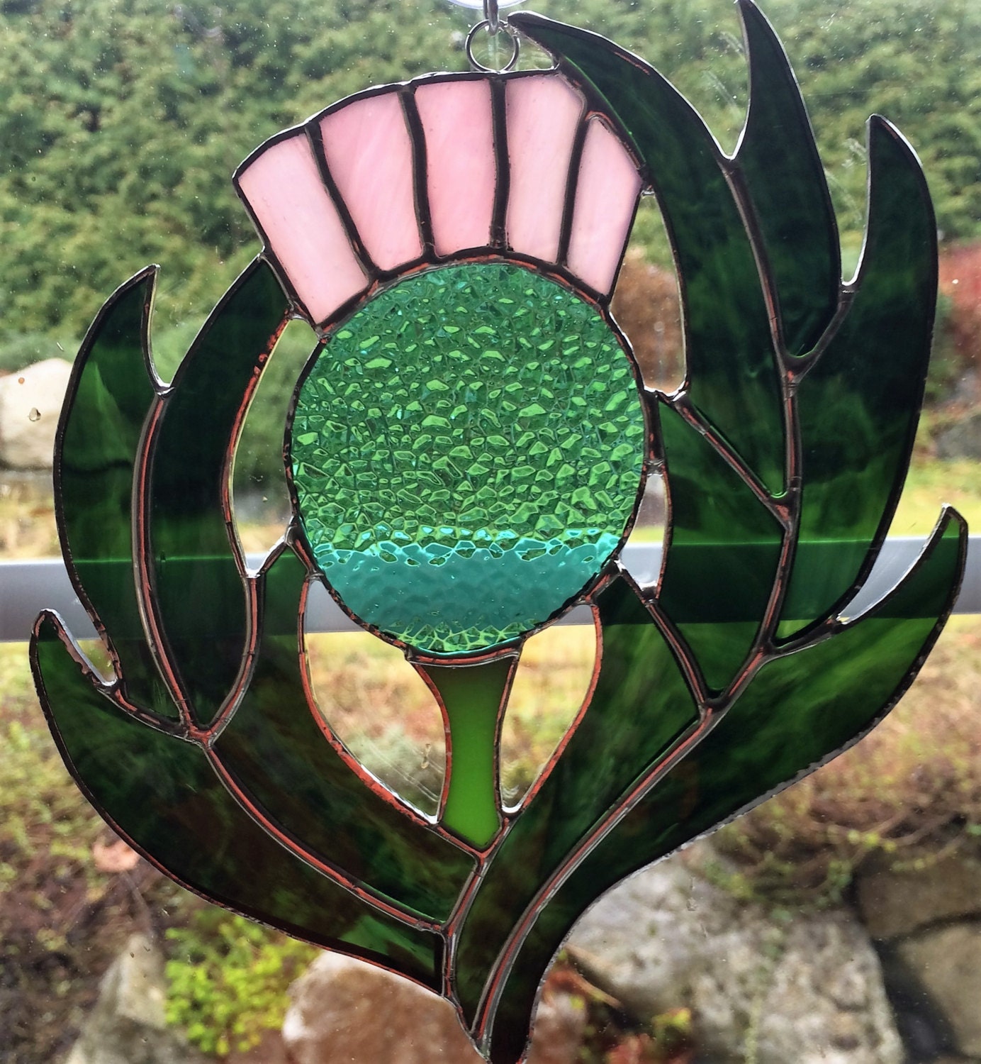 Scottish Thistle Stained Glass Window Hanging