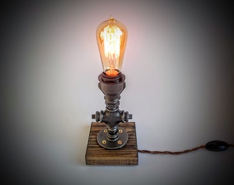 Bedroom table lamp, Plug in night light, Rustic table lamp, Table lamp, Steampunk lamp, Edison lamp, Industrial lighting, on dark grey base