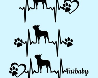 SVG Cut File Boston Terrier Heartbeat paw with heart- Scrapbook, Tshirt Tote Silhouette PDF, Dxf
