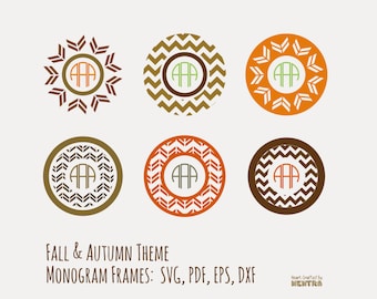 80% Off Sale Vector Fall Autumn Circle Monogram Frames, Instant Download Halloween Iron On Pattern Mocha SVG PDF For Commercial Use, No Font