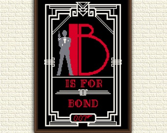 James Bond 007 - Cross Stitch Pattern pdf - B is for Bond - movies - cinema - Art Deco - geeky counted pattern - x stitch chart - KbK-040