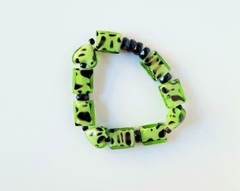 Black and Green Lampwork Stretch Bracelet