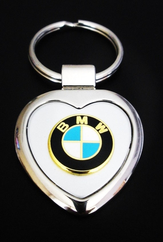 BMW Heart Shaped Brushed Silver with Silver Trim Keyring-Free