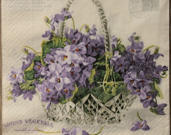 2 Paper Napkins for decoupage,Paper Napkins with Lilac - "Basket with flowers",Decor Collection,Provence,Vintage paper napkin. Nr18