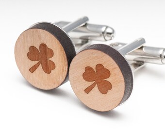 Clover Wood Cufflinks Gift For Him, Wedding Gifts, Groomsman Gifts, and Personalized