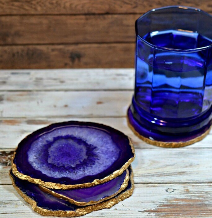 Gold rimmed agate coasters by PrettyInPaint20 on Etsy
