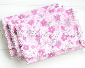 Baby Flannel Burp Cloth // Ragged Edge Burp Cloth // Set of 3 // Pink Flower Elephant
