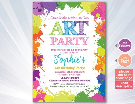 Paint splatter invitation Paint splatter birthday by BlueBabyStar
