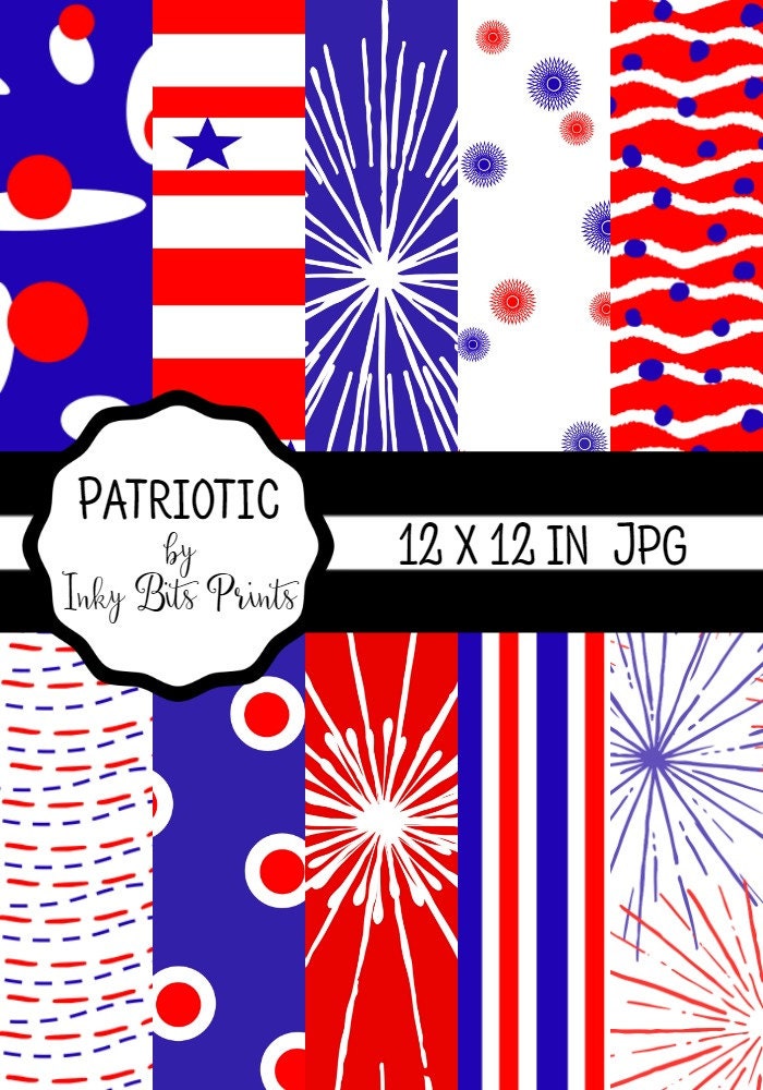 Patriotic Digital Paper Pack Printable Scrapbook Paper