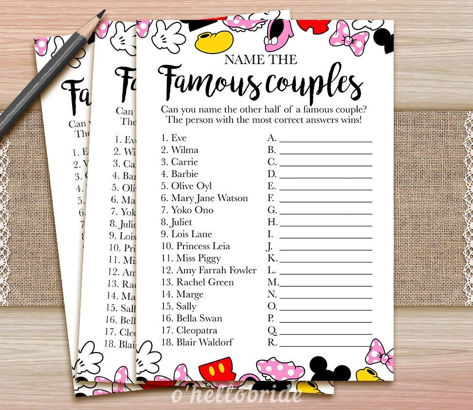 name the famous couple game printable disney bridal shower