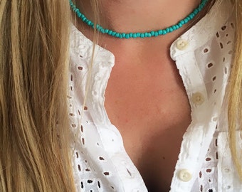 Turquoise beaded choker, turquoise necklace, turquoise choker, beaded necklace, beaded choker, dainty choker, boho choker, seed beads