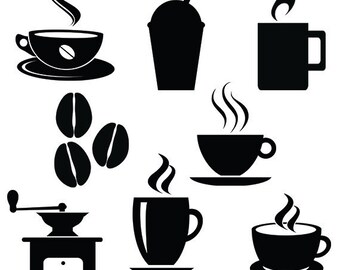 Coffee svg silhouette files pack - cafe vector clipart digital download svg, png, dxf, eps