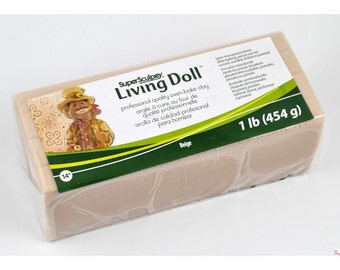 SUPER SCULPEY Living Doll Polymer Clay 1 Pound Block BEIGE Flesh Making Dolls Oven Bake