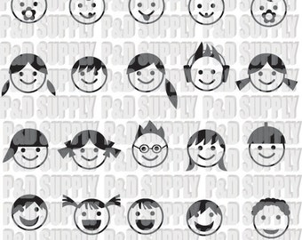 Baby and Kid faces WITH BONUS SVG, dxf - Digital Cut file for Cricut or Silhouette svg, dxf
