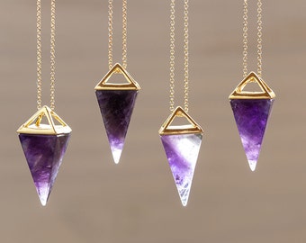 Amethyst Point Necklace Purple Amethyst Necklace Pyramid Pendant Quartz Crystal Layering Healing Crystal Yoga Pendant