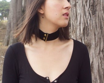 Luxurious Thick Black Velvet Choker w/Gold Buttons and Ends - Velvet Choker -Thick Black Velvet Choker - Wrap Choker - Festival - Coachella