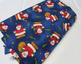 Blue Santa Fabric 1 1/2 yard cut