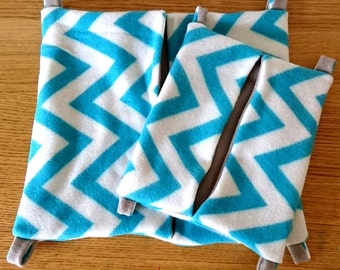 Chevron Fleece Pocket Hammock Large And Small Set- Blue And White Pocket Hammock - Pet Rat Handmade Rat Hammock OOAK