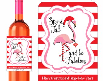 Flamingo wine label | Etsy