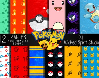 Pokemon inspired Scrapbook Paper Set/ INSTANT DOWNLOAD/ Printable/ DIY/ Scrapbooking/ Paper/ digital paper/ textures/ crafts anime