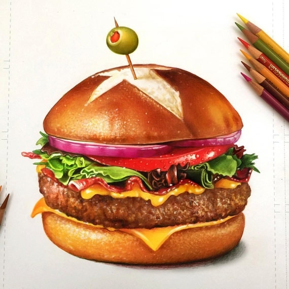 Colored Pencil Burger Drawing