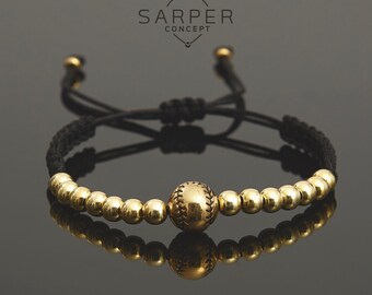 Mens Bracelet, Gold Baseball Beaded Bracelet, Gold Baseball Beaded Wristband, Mens gold Baseball Bracelet, bracelet for men, birthday gift
