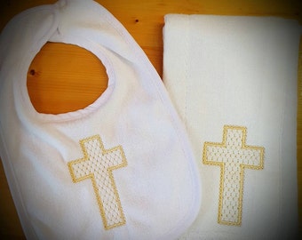 Baptismal bib, baptismal burp cloth, baptismal set, baptismal gift, baptism gift, baptism bib, baptism burp cloth, baptism set, baby gift