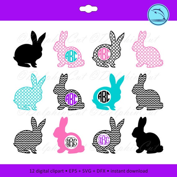 Download Easter Bunny Monogram silhouette for cutting scrapbooking